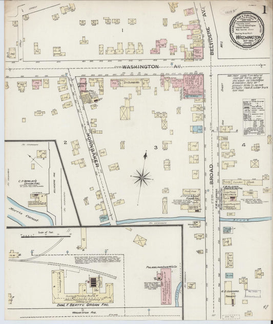 Sanborn Fire Insurance Map from Washington, Warren County, New Jersey (1886), Sheet #0001 - Complete Map Set gallery image, historic Sanborn map, vintage wall art, Washington Washington