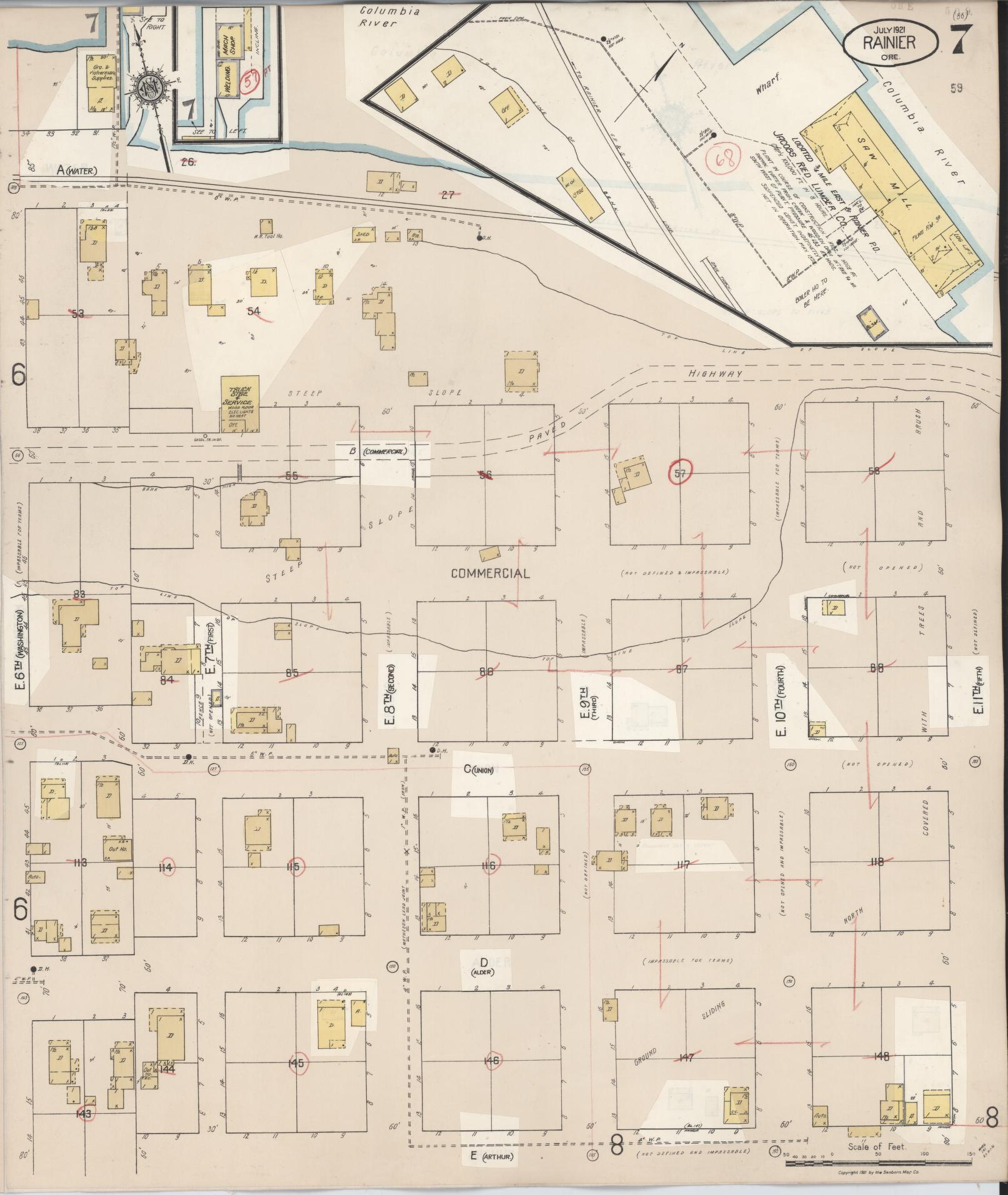 Sanborn Fire Insurance Map from Rainier, Columbia County, Oregon (1931), Sheet #0007 - Complete Map Set gallery image, historic Sanborn map, vintage wall art, Oregon Oregon