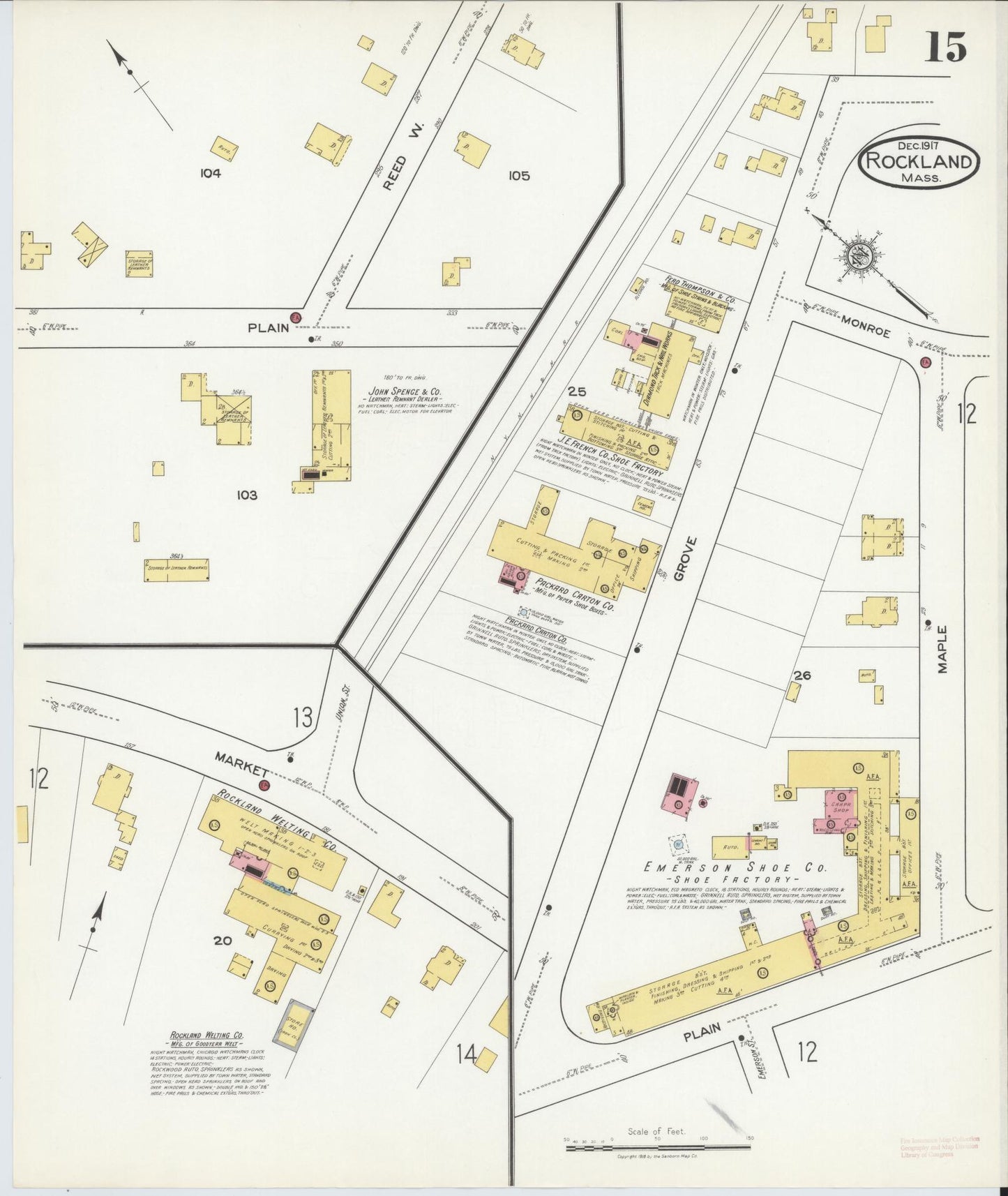 Sanborn Fire Insurance Map from Rockland, Plymouth County, Massachusetts (1917), Sheet #0015 - Complete Map Set gallery image, historic Sanborn map, vintage wall art, Massachusetts Massachusetts