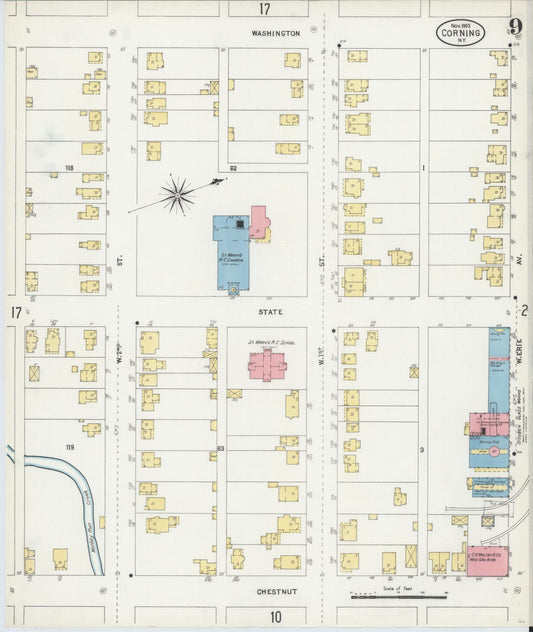 Sanborn Fire Insurance Map from Corning, Steuben County, New York (1903), Sheet #0009 - Historic Sanborn Fire Insurance Map Print, vintage old map wall art, antique decor, genealogy gift, New York New York map
