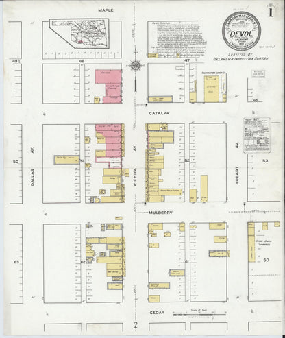 Sanborn Fire Insurance Map from Devol, Cotton County, Oklahoma (1919), Sheet #0001 - Complete Map Set gallery image, historic Sanborn map, vintage wall art, Oklahoma Oklahoma