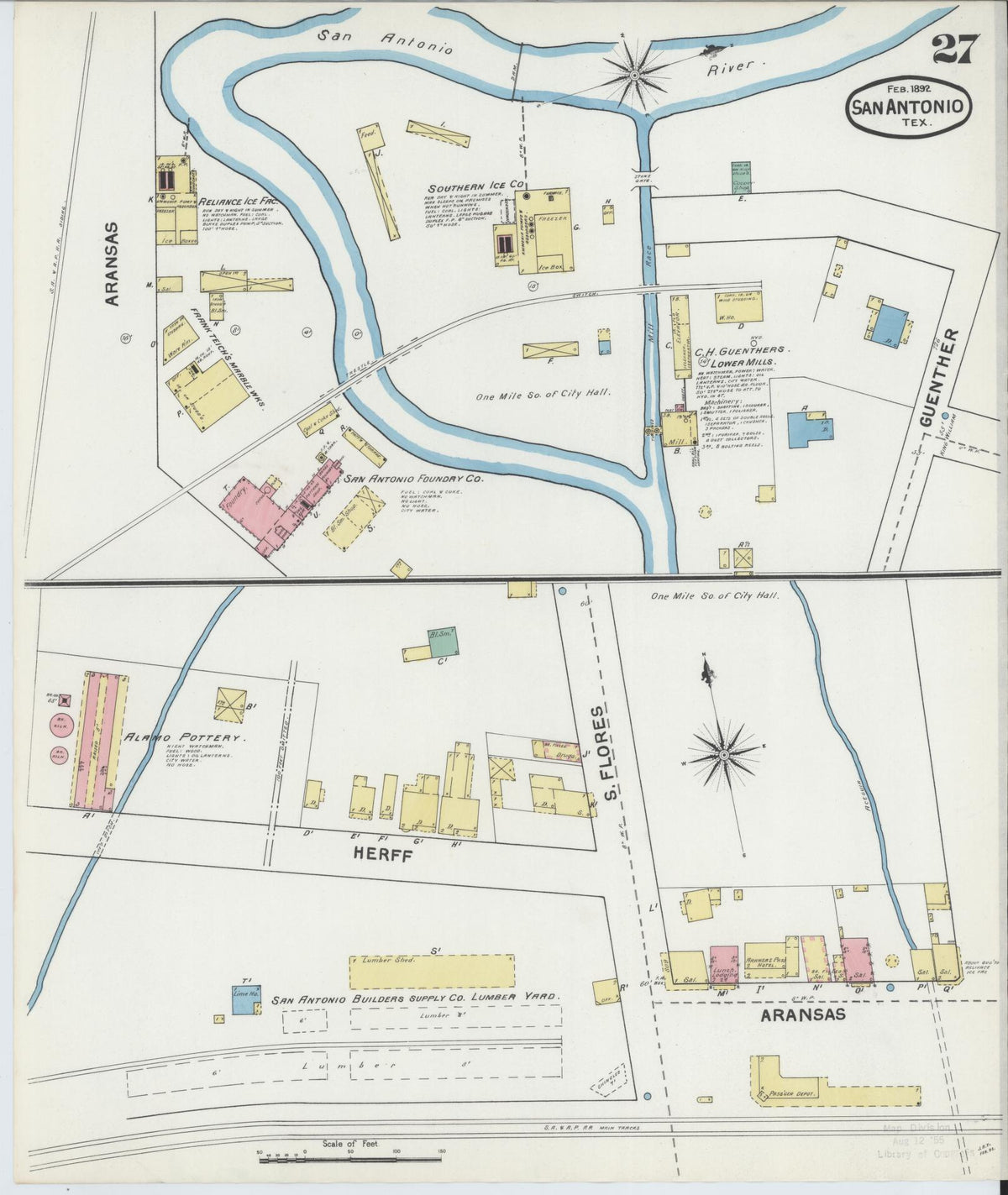 Sanborn Fire Insurance Map from San Antonio, Bexar County, Texas (1892), Sheet #0027 - Historic Sanborn Fire Insurance Map Print, vintage old map wall art, antique decor, genealogy gift, Texas Texas map