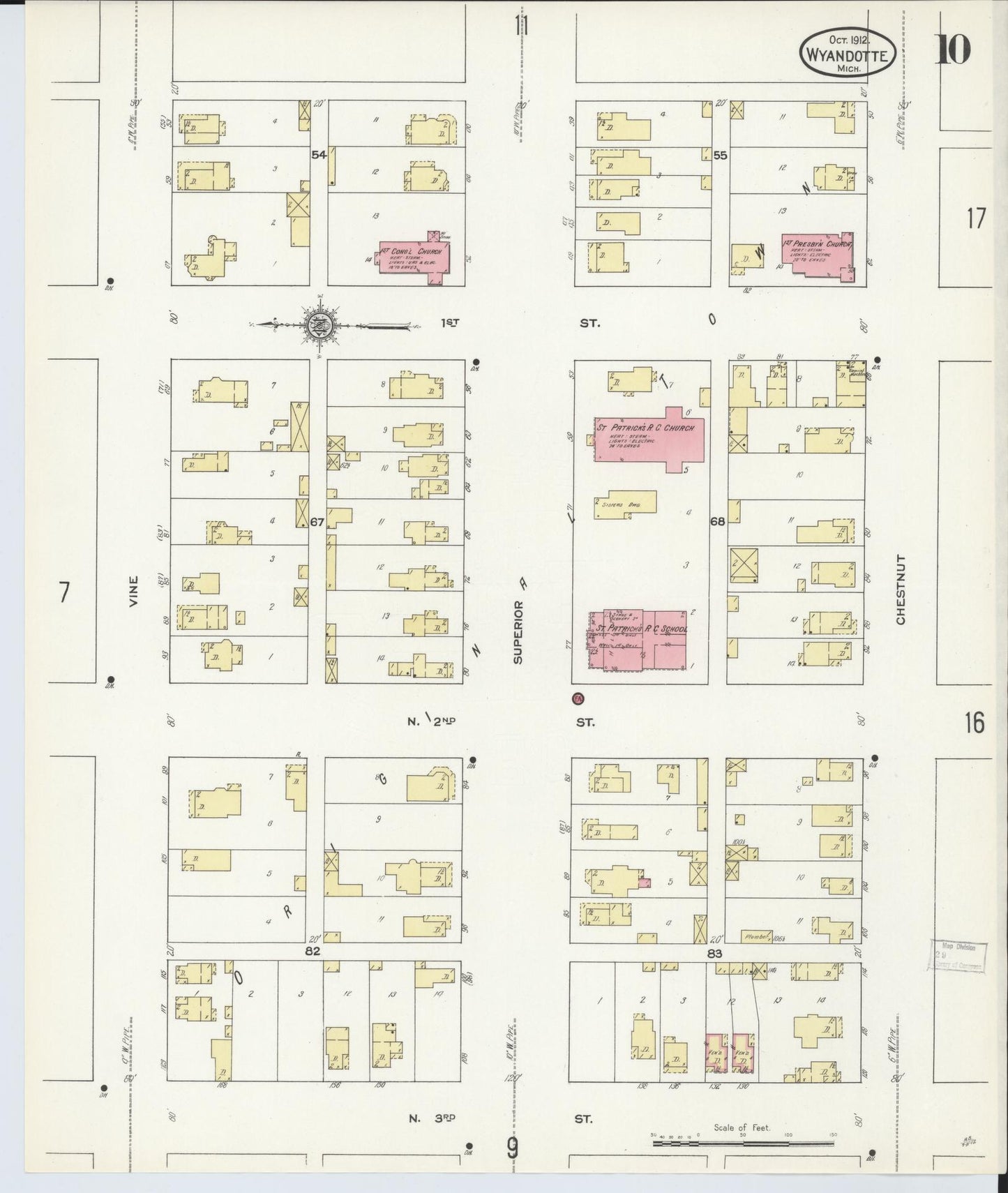 Sanborn Fire Insurance Map from Wyandotte, Wayne County, Michigan (1912), Sheet #0010 - Complete Map Set gallery image, historic Sanborn map, vintage wall art, Michigan Michigan