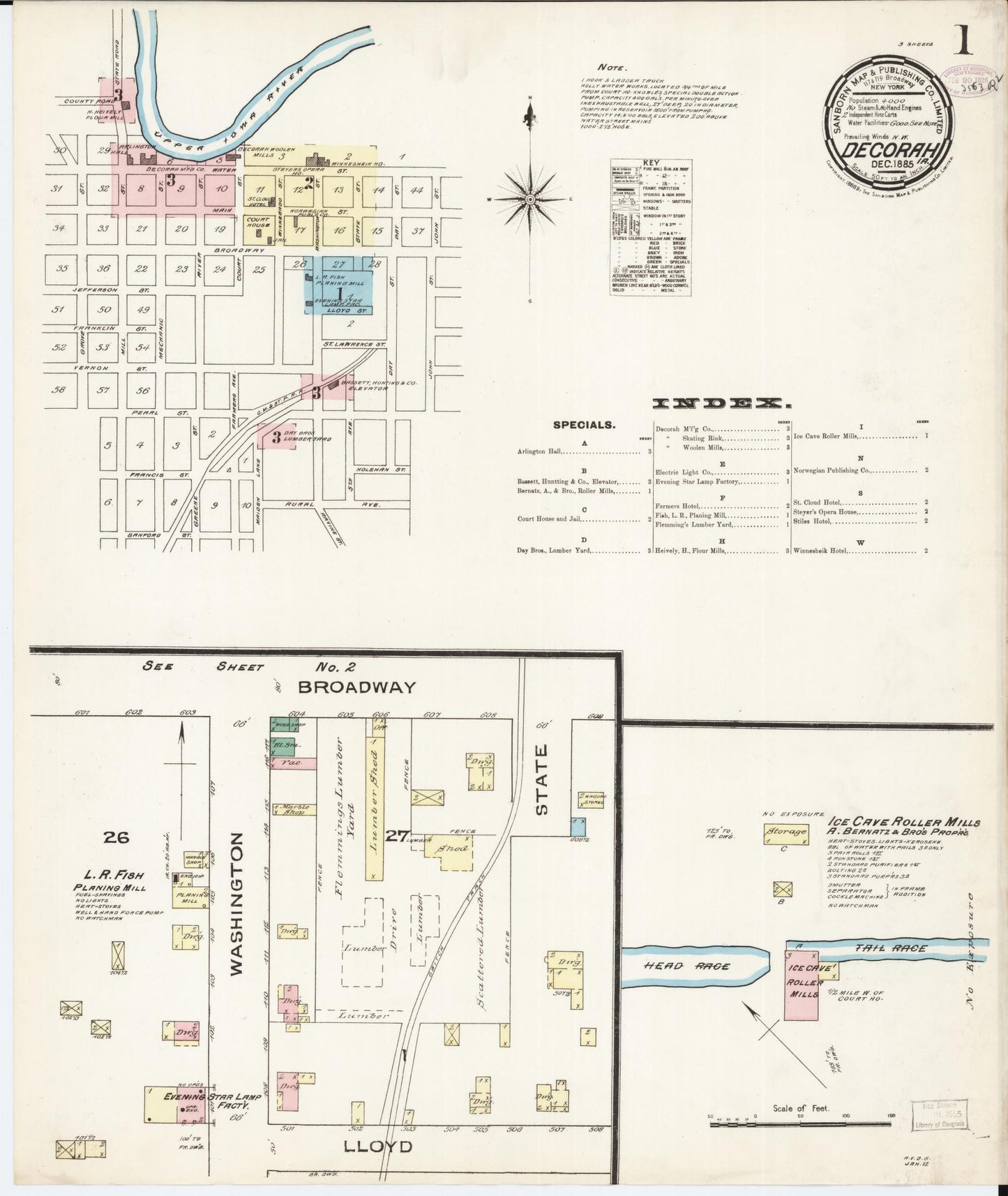 Sanborn Fire Insurance Map from Decorah, Winneshiek County, Iowa (1885), Sheet #0001 - Historic Sanborn Fire Insurance Map Print