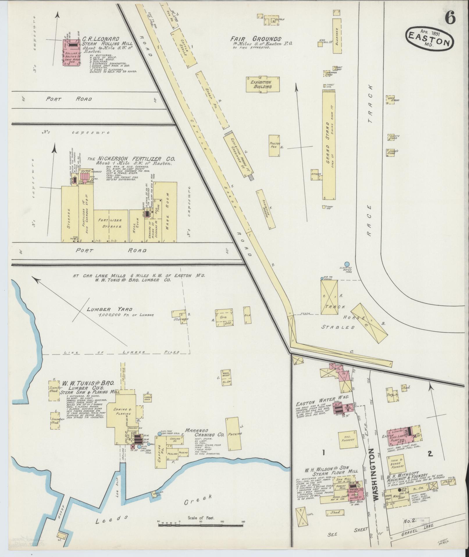 Sanborn Fire Insurance Map from Easton, Talbot County, Maryland (1891), Sheet #0006 - Historic Sanborn Fire Insurance Map Print, vintage old map wall art