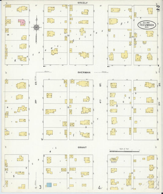 Sanborn Fire Insurance Map from Tecumseh, Johnson County, Nebraska (1909), Sheet #0002 - Historic Sanborn Fire Insurance Map Print, vintage old map wall art, antique decor, genealogy gift, Nebraska Nebraska map