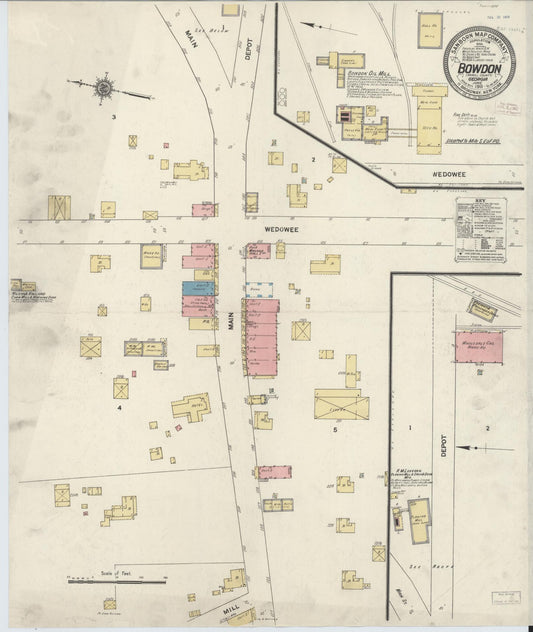 Sanborn Fire Insurance Map from Bowdon, Carroll County, Georgia (1911), Sheet #0001 - Historic Sanborn Fire Insurance Map Print, vintage old map wall art, antique decor, genealogy gift, Georgia Georgia map
