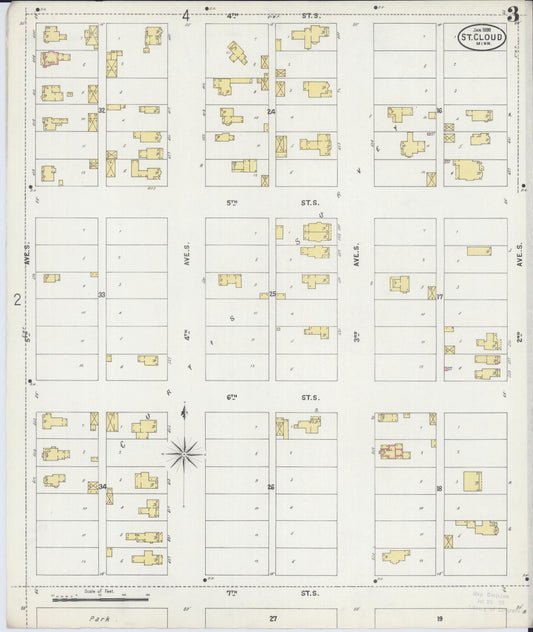 Sanborn Fire Insurance Map from Saint Cloud, Stearns, Benton, and Sherburne Counties, Minnesota (1898), Sheet #0003 - Historic Sanborn Fire Insurance Map Print, vintage old map wall art, antique decor, genealogy gift, Minnesota Minnesota map