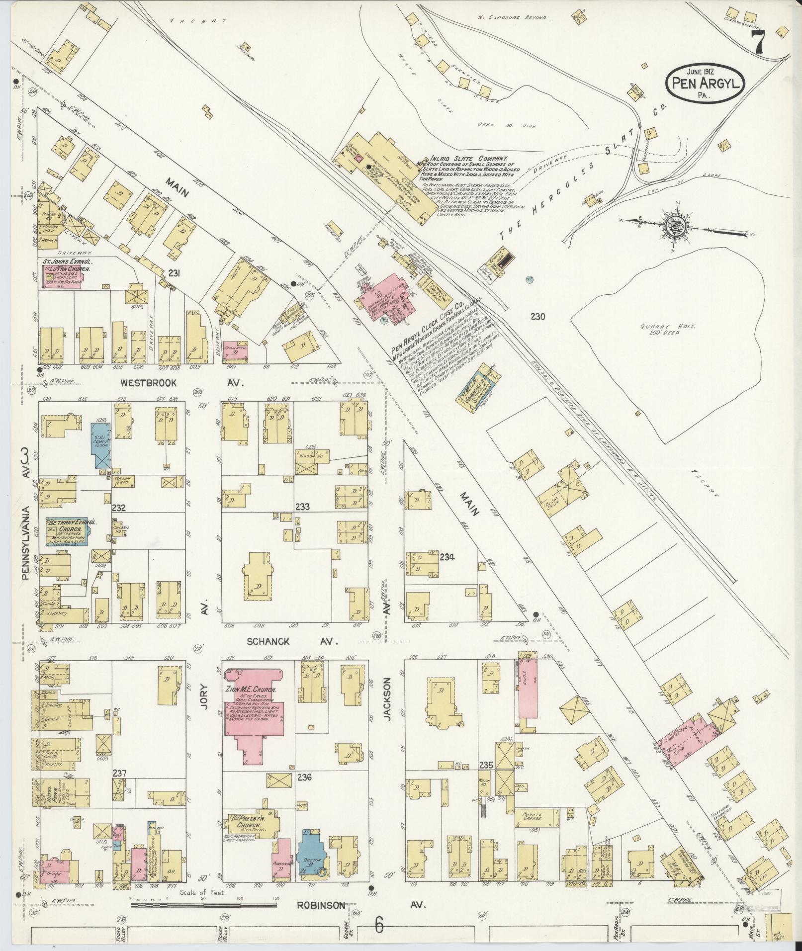 Sanborn Fire Insurance Map from Pen Argyl, Northampton County, Pennsylvania (1912), Sheet #0007 - Complete Map Set gallery image, historic Sanborn map, vintage wall art, Pennsylvania Pennsylvania