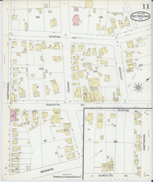 Sanborn Fire Insurance Map from Hot Springs, Garland County, Arkansas (1892), Sheet #0011 - Historic Sanborn Fire Insurance Map Print, vintage old map wall art, antique decor, genealogy gift, Arkansas Arkansas map