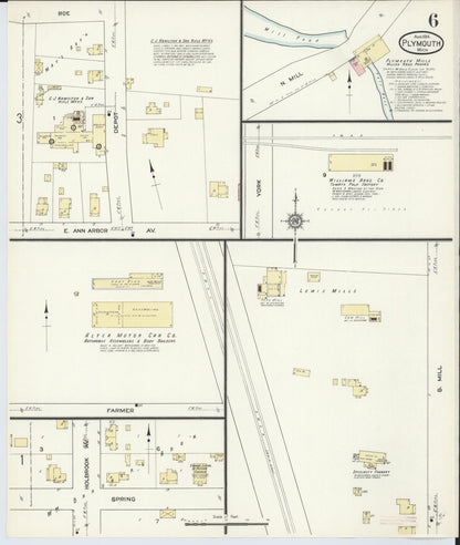 Sanborn Fire Insurance Map from Plymouth, Wayne County, Michigan (1914), Sheet #0006 - Historic Sanborn Fire Insurance Map Print, vintage old map wall art, antique decor, genealogy gift, Michigan Michigan map