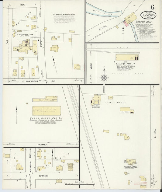 Sanborn Fire Insurance Map from Plymouth, Wayne County, Michigan (1914), Sheet #0006 - Historic Sanborn Fire Insurance Map Print, vintage old map wall art, antique decor, genealogy gift, Michigan Michigan map