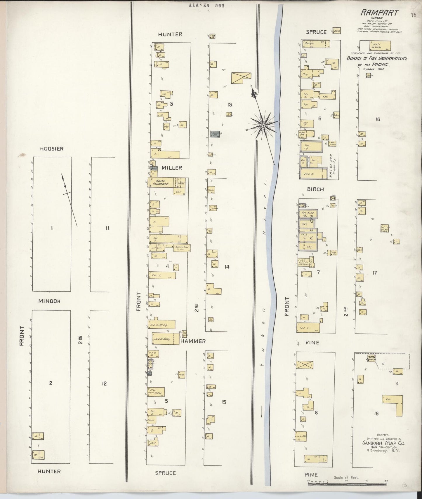 Sanborn Fire Insurance Map from Rampart, Yukon-koyukuk Census Division, Alaska (1908), Sheet #0001 - Historic Sanborn Fire Insurance Map Print, vintage old map wall art, antique decor, genealogy gift, Alaska Alaska map