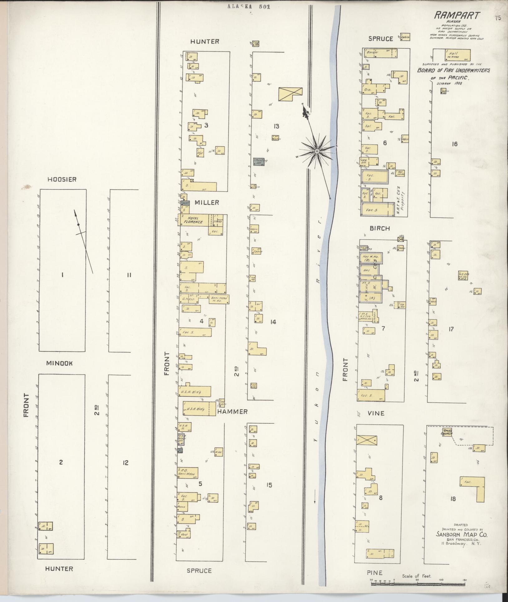 Sanborn Fire Insurance Map from Rampart, Yukon-koyukuk Census Division, Alaska (1908), Sheet #0001 - Historic Sanborn Fire Insurance Map Print, vintage old map wall art, antique decor, genealogy gift, Alaska Alaska map