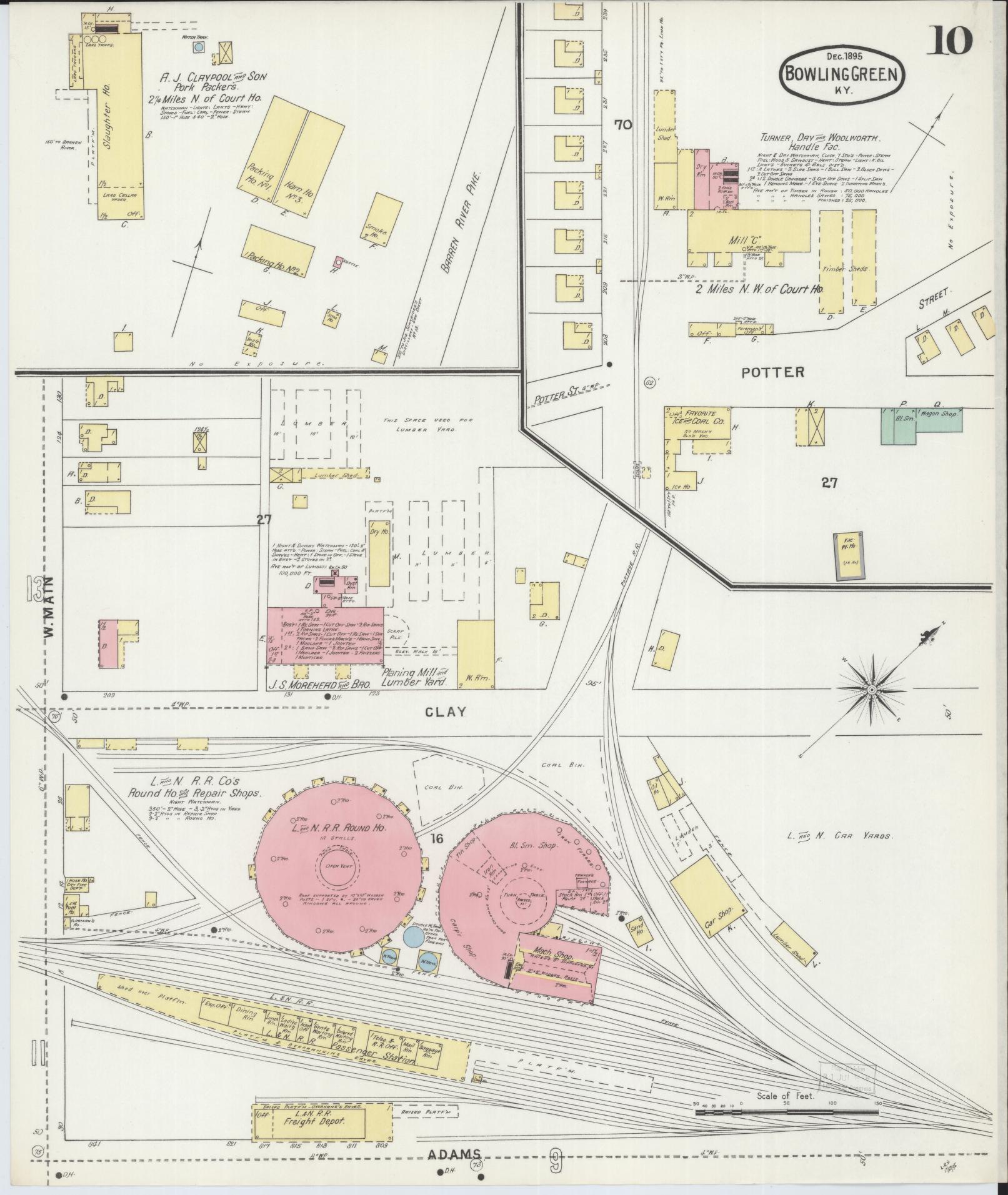 Sanborn Fire Insurance Map from Bowling Green, Warren County, Kentucky (1895), Sheet #0010 - Complete Map Set gallery image, historic Sanborn map, vintage wall art, Kentucky Kentucky