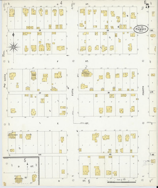 Sanborn Fire Insurance Map from Pawnee, Pawnee County, Oklahoma (1908), Sheet #0005 - Historic Sanborn Fire Insurance Map Print, vintage old map wall art, antique decor, genealogy gift, Oklahoma Oklahoma map