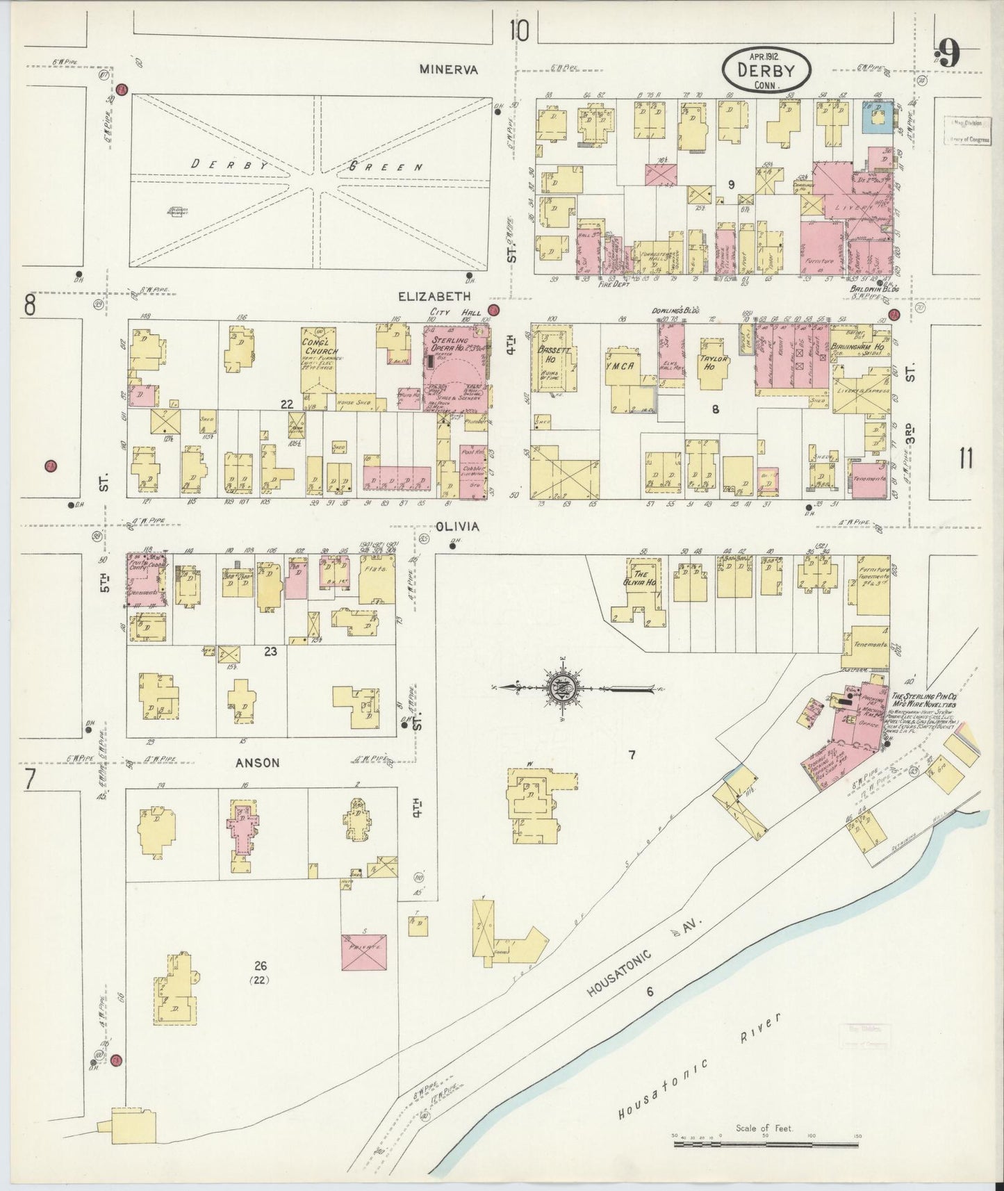 Sanborn Fire Insurance Map from Derby, New Haven County, Connecticut (1912), Sheet #0009 - Complete Map Set gallery image, historic Sanborn map, vintage wall art, Connecticut Connecticut