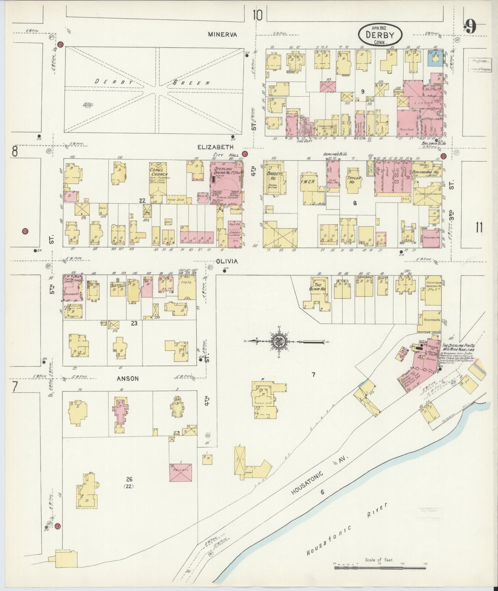 Sanborn Fire Insurance Map from Derby, New Haven County, Connecticut (1912), Sheet #0009 - Complete Map Set gallery image, historic Sanborn map, vintage wall art, Connecticut Connecticut
