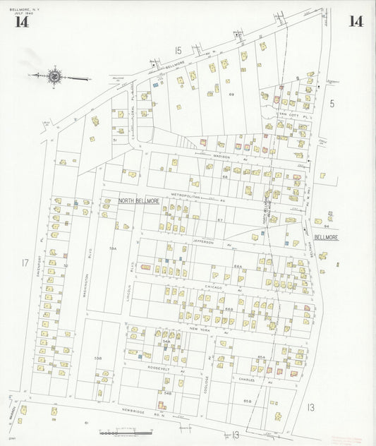 Sanborn Fire Insurance Map from Bellmore, Nassau County, New York (1940), Sheet #0014 - Historic Sanborn Fire Insurance Map Print, vintage old map wall art, antique decor, genealogy gift, New York New York map