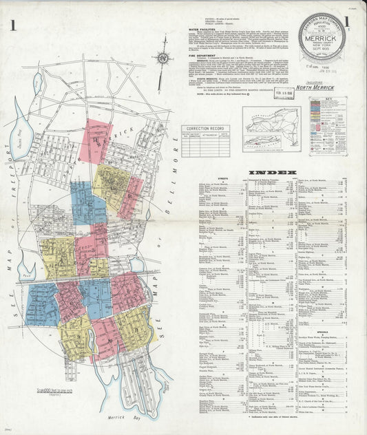 Sanborn Fire Insurance Map from Merrick, Nassau County, New York (1935), Sheet #0001 - Complete Map Set gallery image, historic Sanborn map, vintage wall art, New York New York