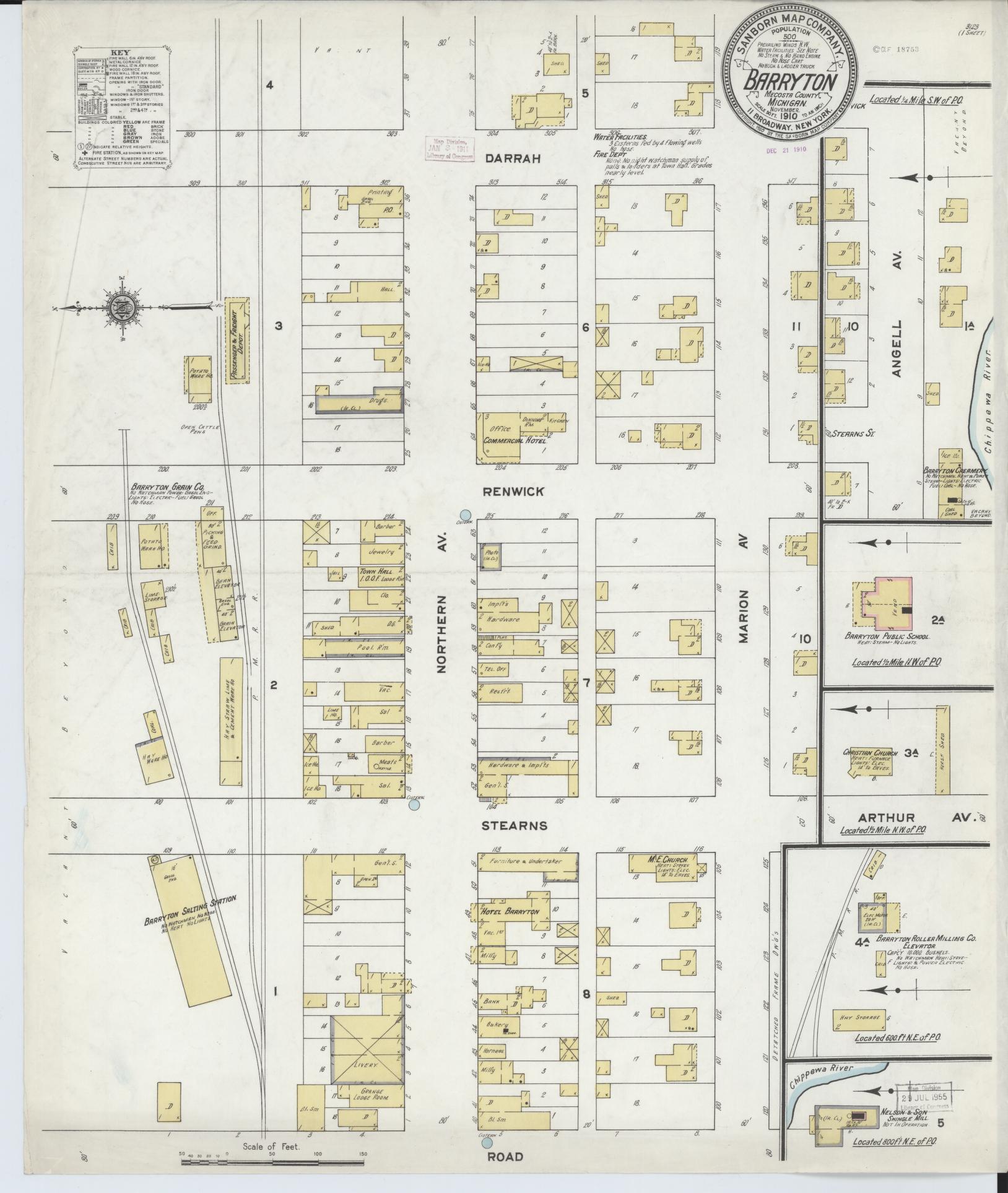 Sanborn Fire Insurance Map from Barryton, Mecosta County, Michigan (1910), Sheet #0001 - Historic Sanborn Fire Insurance Map Print, vintage old map wall art, antique decor, genealogy gift, Michigan Michigan map