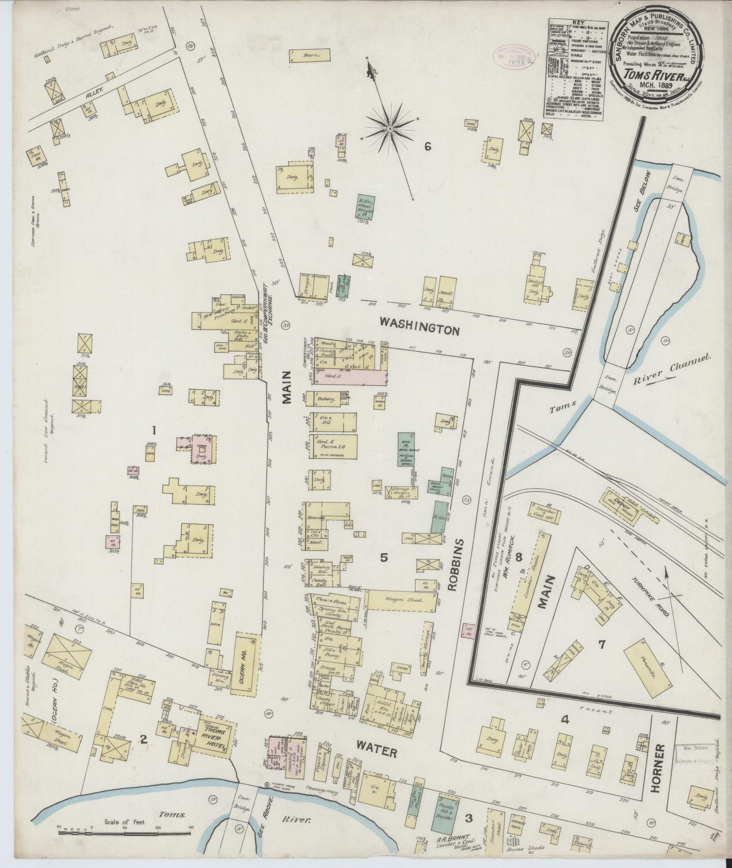 Sanborn Fire Insurance Map from Toms River, Ocean County, New Jersey. (1889) – Historic Sanborn Fire Insurance Map Print