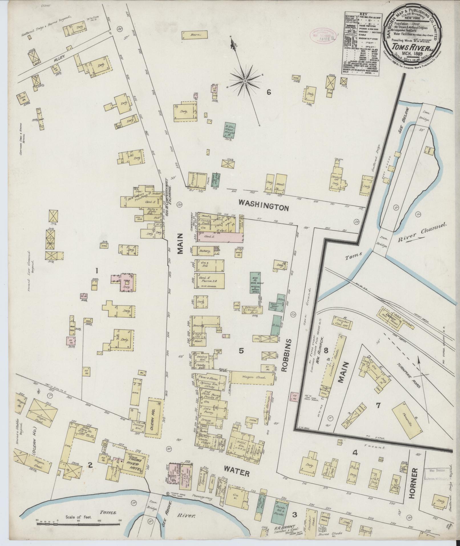 Sanborn Fire Insurance Map from Toms River, Ocean County, New Jersey. (1889) – Historic Sanborn Fire Insurance Map Print