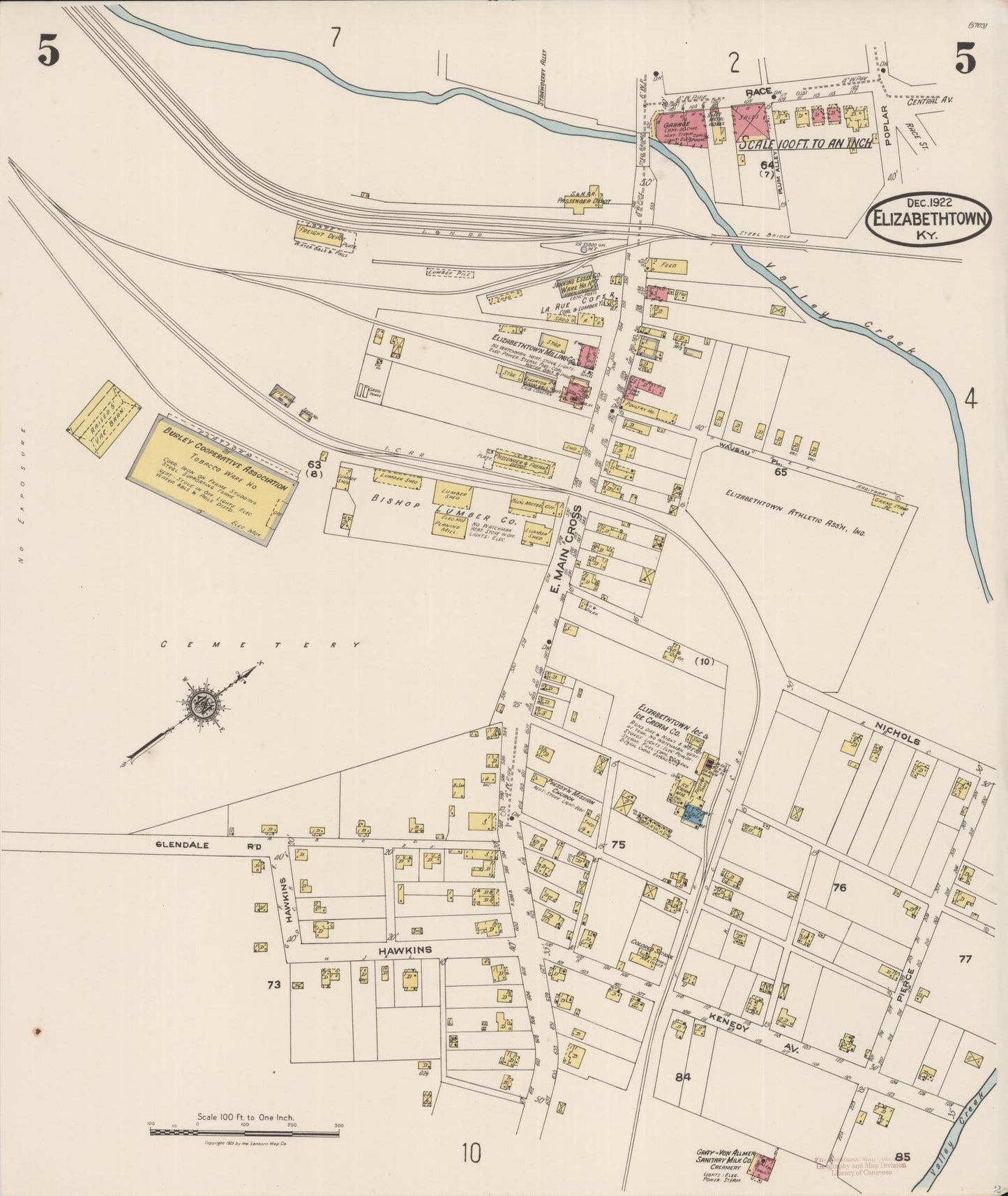 Sanborn Fire Insurance Map from Elizabethtown, Hardin County, Kentucky (1922), Sheet #0005 - Complete Map Set gallery image, historic Sanborn map, vintage wall art, Kentucky Kentucky