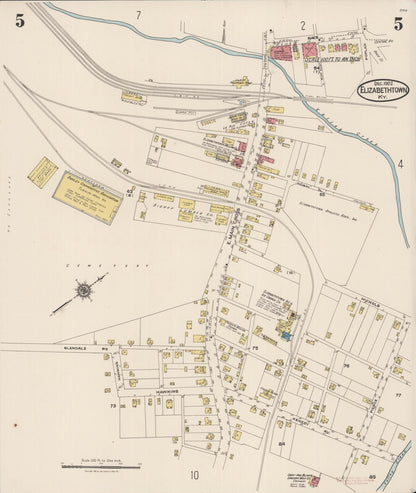 Sanborn Fire Insurance Map from Elizabethtown, Hardin County, Kentucky (1922), Sheet #0005 - Complete Map Set gallery image, historic Sanborn map, vintage wall art, Kentucky Kentucky