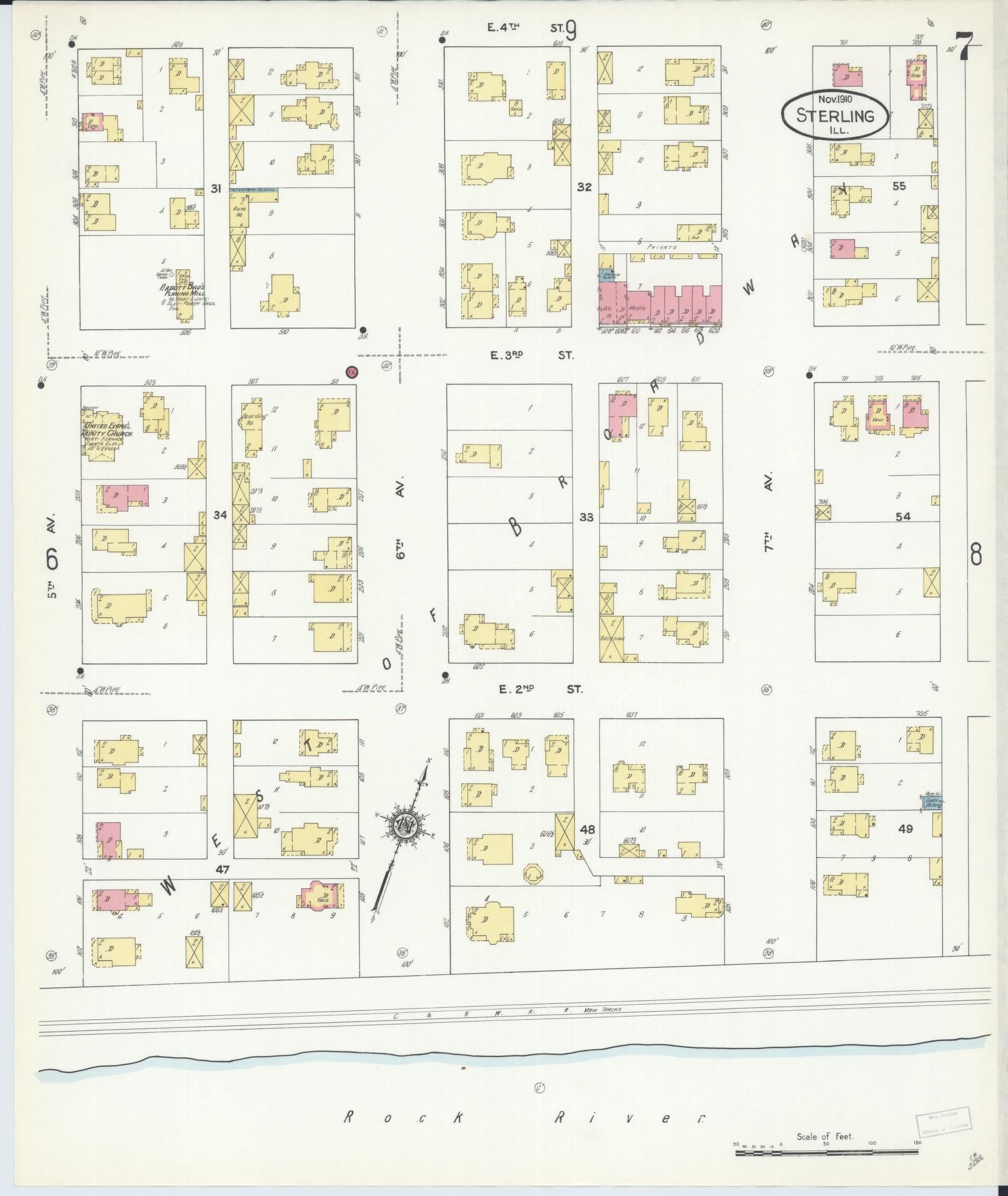 Sanborn Fire Insurance Map from Sterling, Whiteside County, Illinois (1910), Sheet #0007 - Complete Map Set gallery image, historic Sanborn map, vintage wall art, Illinois Illinois