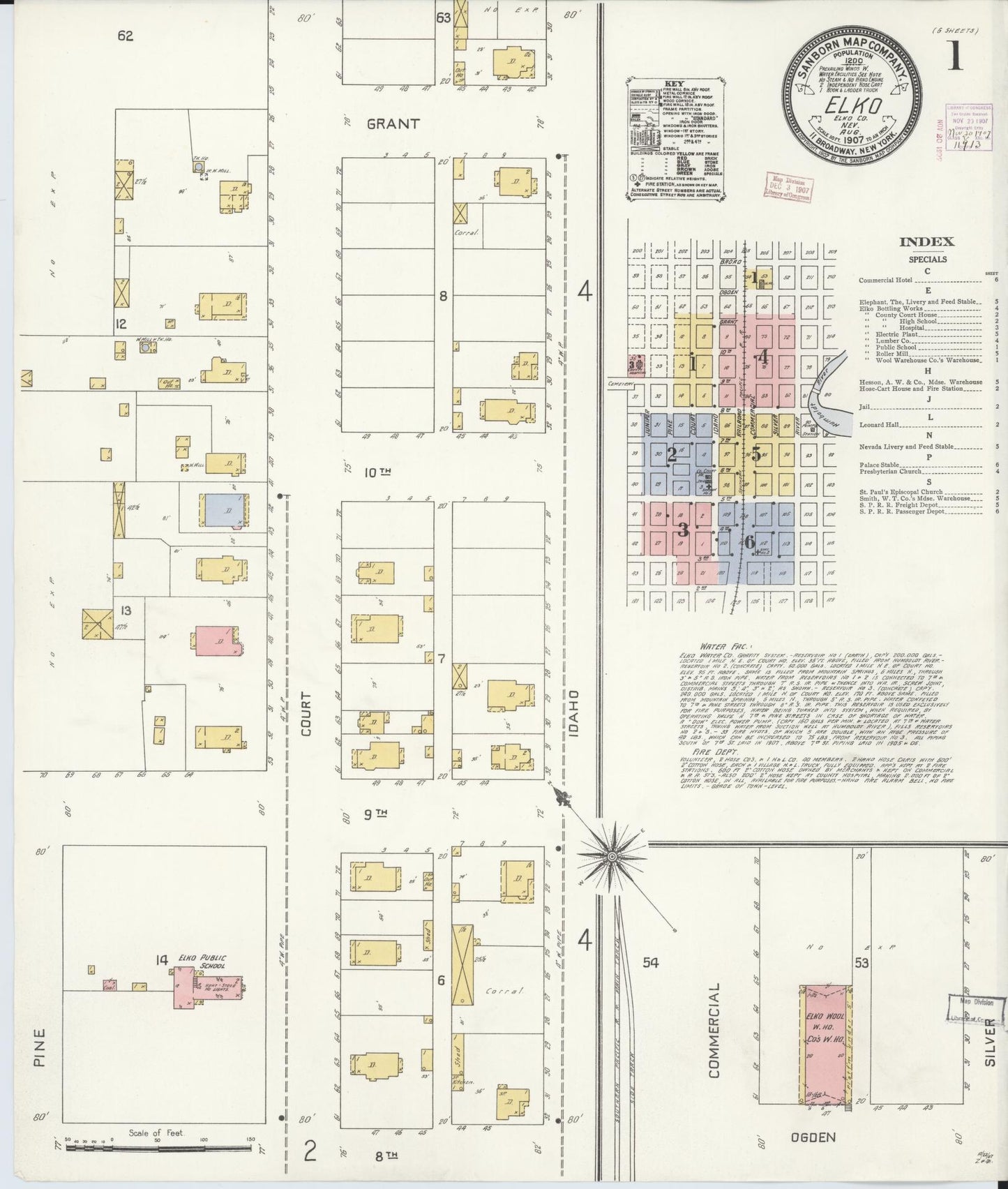 Sanborn Fire Insurance Map from Elko, Elko County, Nevada (1907), Sheet #0001 - Complete Map Set gallery image, historic Sanborn map, vintage wall art, Nevada Nevada