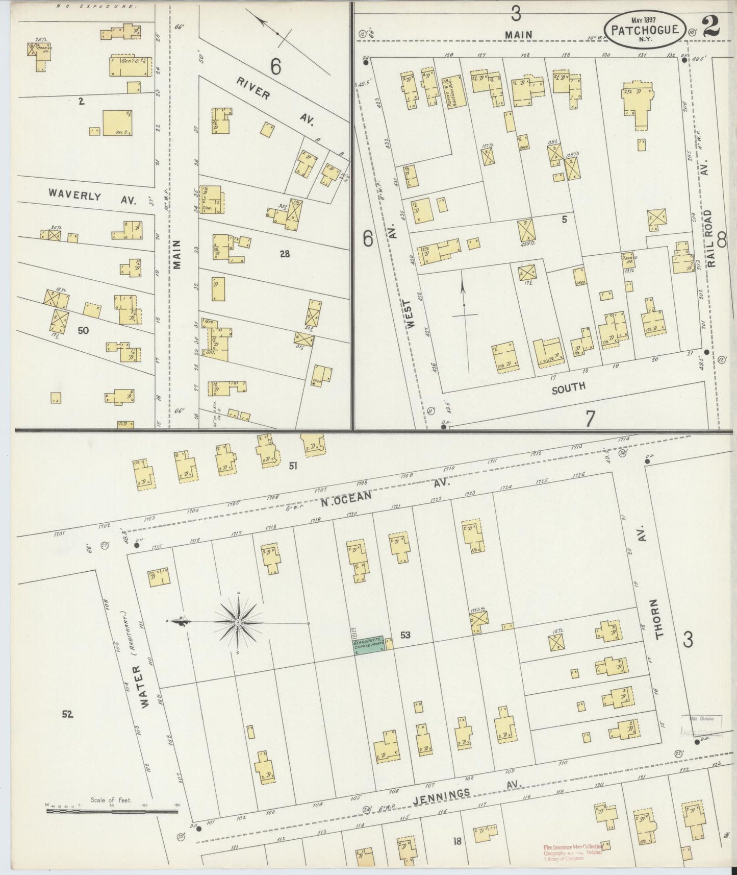 Sanborn Fire Insurance Map from Patchogue, Suffolk County, New York (1897), Sheet #0002 - Complete Map Set gallery image, historic Sanborn map, vintage wall art, New York New York