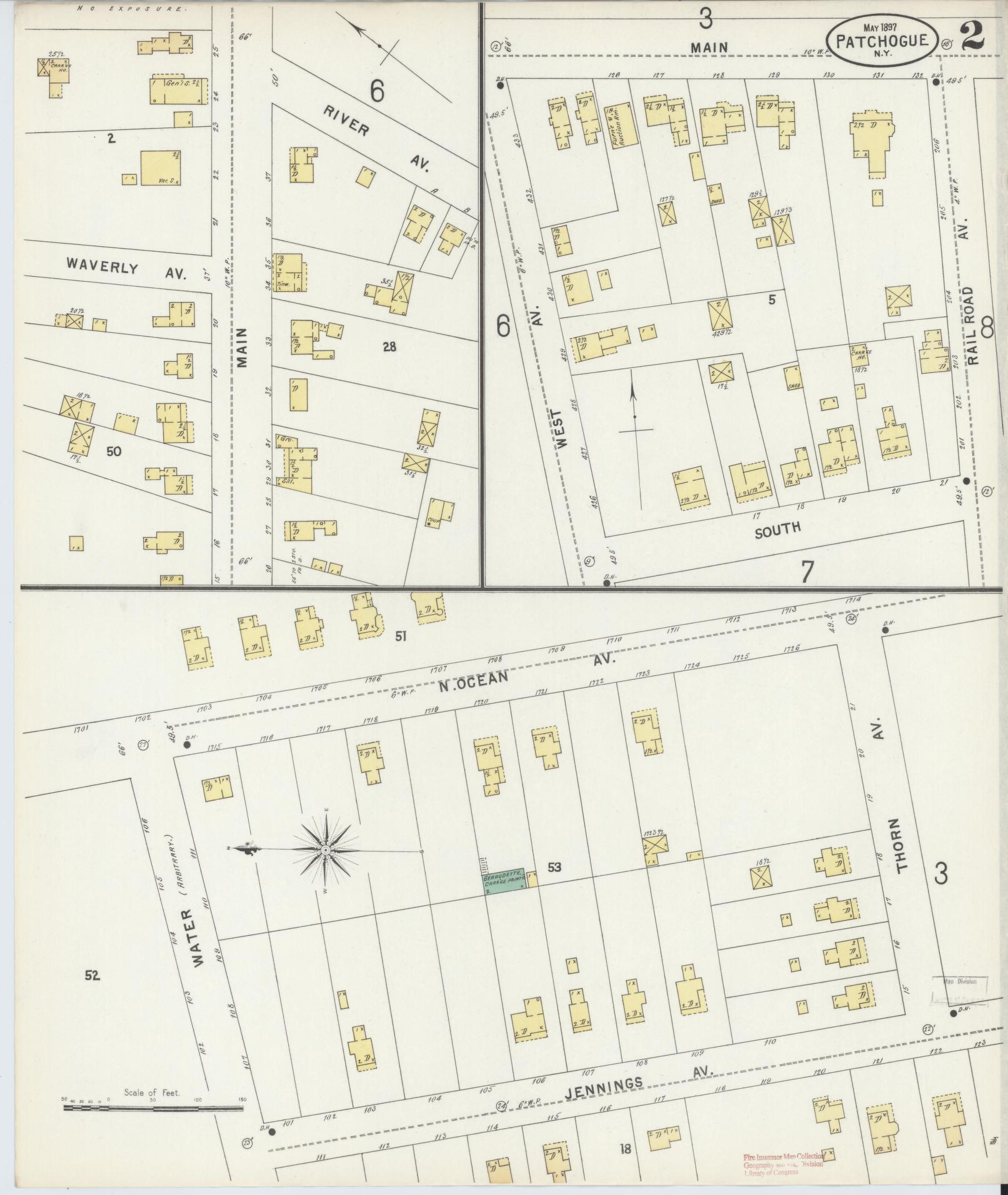 Sanborn Fire Insurance Map from Patchogue, Suffolk County, New York (1897), Sheet #0002 - Complete Map Set gallery image, historic Sanborn map, vintage wall art, New York New York