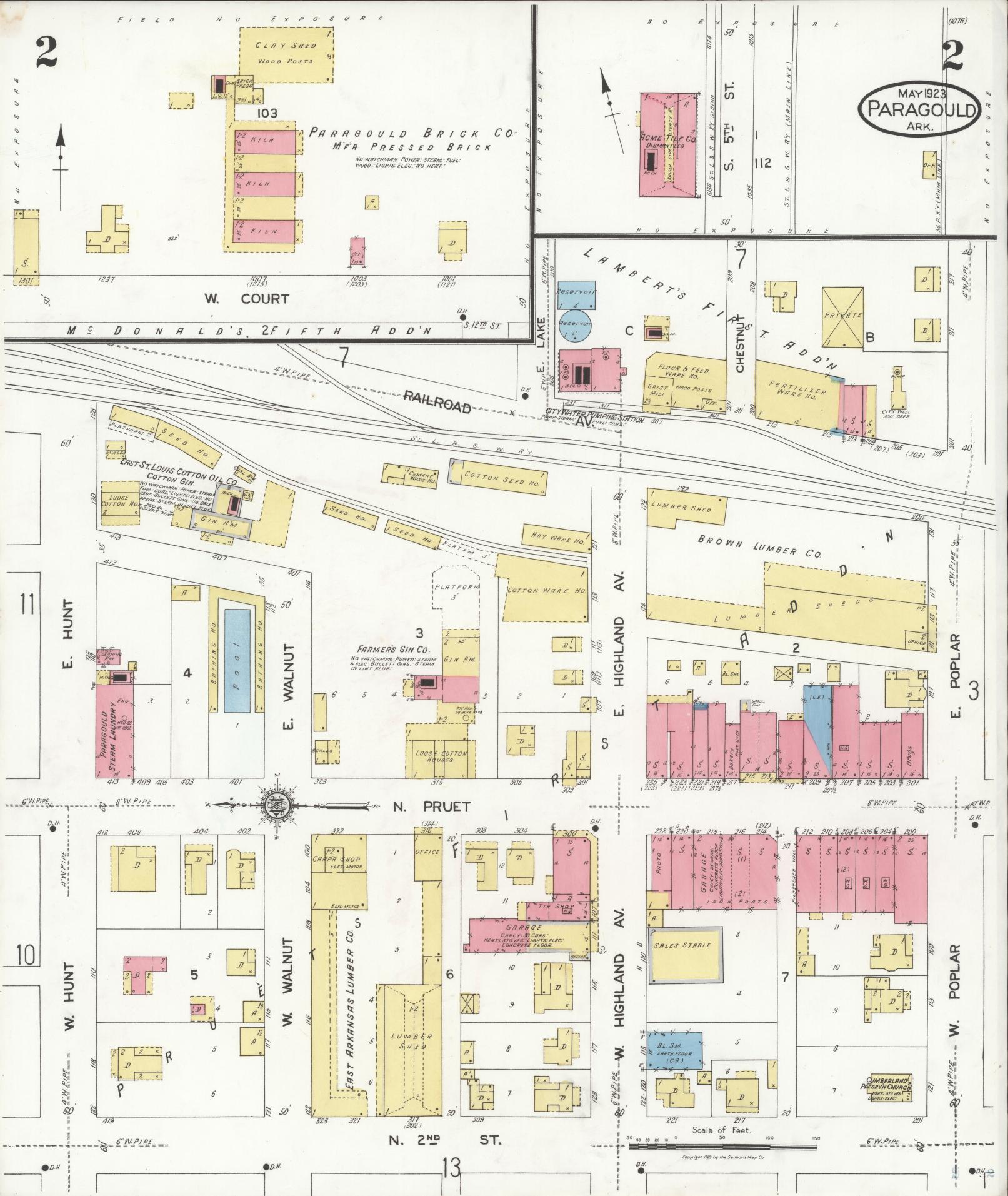 Sanborn Fire Insurance Map from Paragould, Greene County, Arkansas (1923), Sheet #0002 - Complete Map Set gallery image, historic Sanborn map, vintage wall art, Arkansas Arkansas