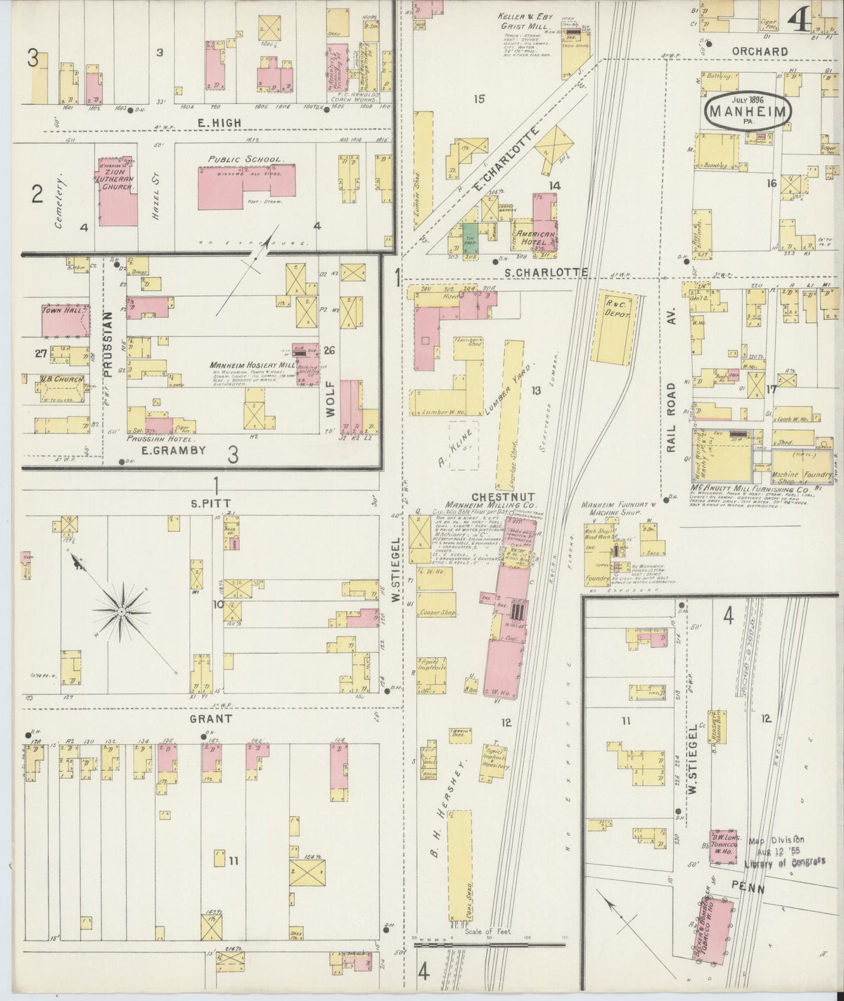 Sanborn Fire Insurance Map from Manheim, Lancaster County, Pennsylvania (1896), Sheet #0004 - Historic Sanborn Fire Insurance Map Print, vintage old map wall art, antique decor, genealogy gift, Pennsylvania Pennsylvania map
