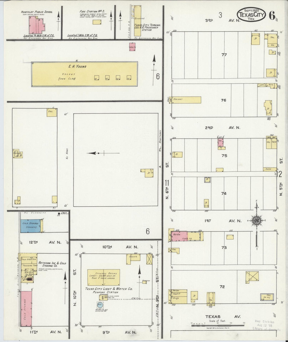Sanborn Fire Insurance Map from Texas City, Galveston County, Texas (1920), Sheet #0006 - Historic Sanborn Fire Insurance Map Print, vintage old map wall art, antique decor, genealogy gift, Texas Texas map