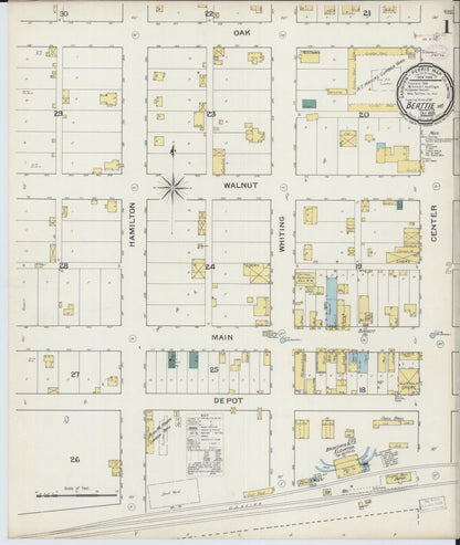 Sanborn Fire Insurance Map from Beattie, Marshall County, Kansas (1893), Sheet #0001 - Complete Map Set gallery image, historic Sanborn map, vintage wall art, Kansas Kansas