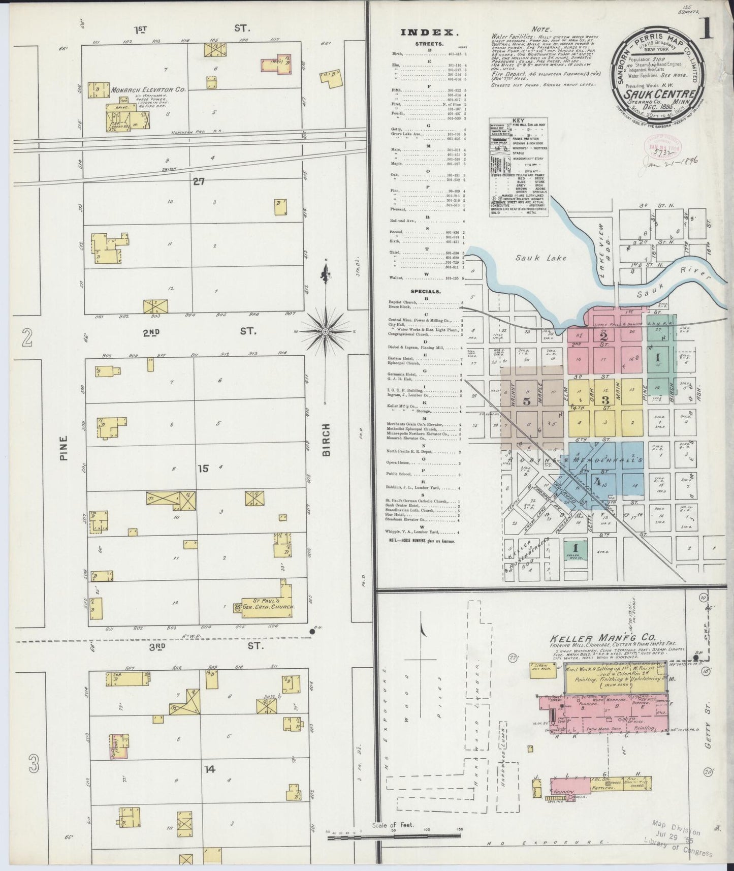 Sanborn Fire Insurance Map from Sauk Centre, Stearns County, Minnesota (1895), Sheet #0001 - Complete Map Set gallery image, historic Sanborn map, vintage wall art, Minnesota Minnesota