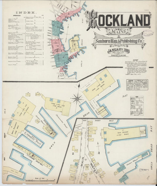 Sanborn Fire Insurance Map from Rockland, Knox County, Maine (1885), Sheet #0001 - Historic Sanborn Fire Insurance Map Print, vintage old map wall art, antique decor, genealogy gift, Maine Maine map