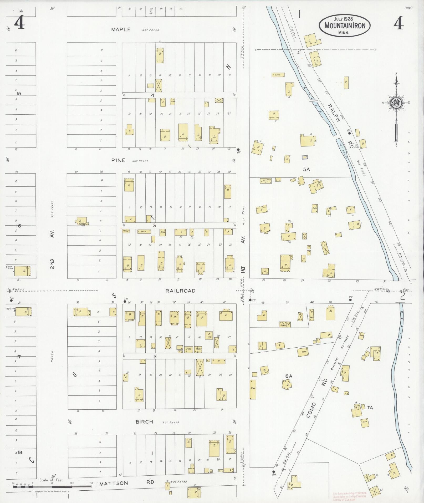 Sanborn Fire Insurance Map from Mountain Iron, Saint Louis County, Minnesota (1928), Sheet #0004 - Historic Sanborn Fire Insurance Map Print, vintage old map wall art, antique decor, genealogy gift, Minnesota Minnesota map