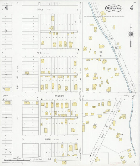 Sanborn Fire Insurance Map from Mountain Iron, Saint Louis County, Minnesota (1928), Sheet #0004 - Historic Sanborn Fire Insurance Map Print, vintage old map wall art, antique decor, genealogy gift, Minnesota Minnesota map