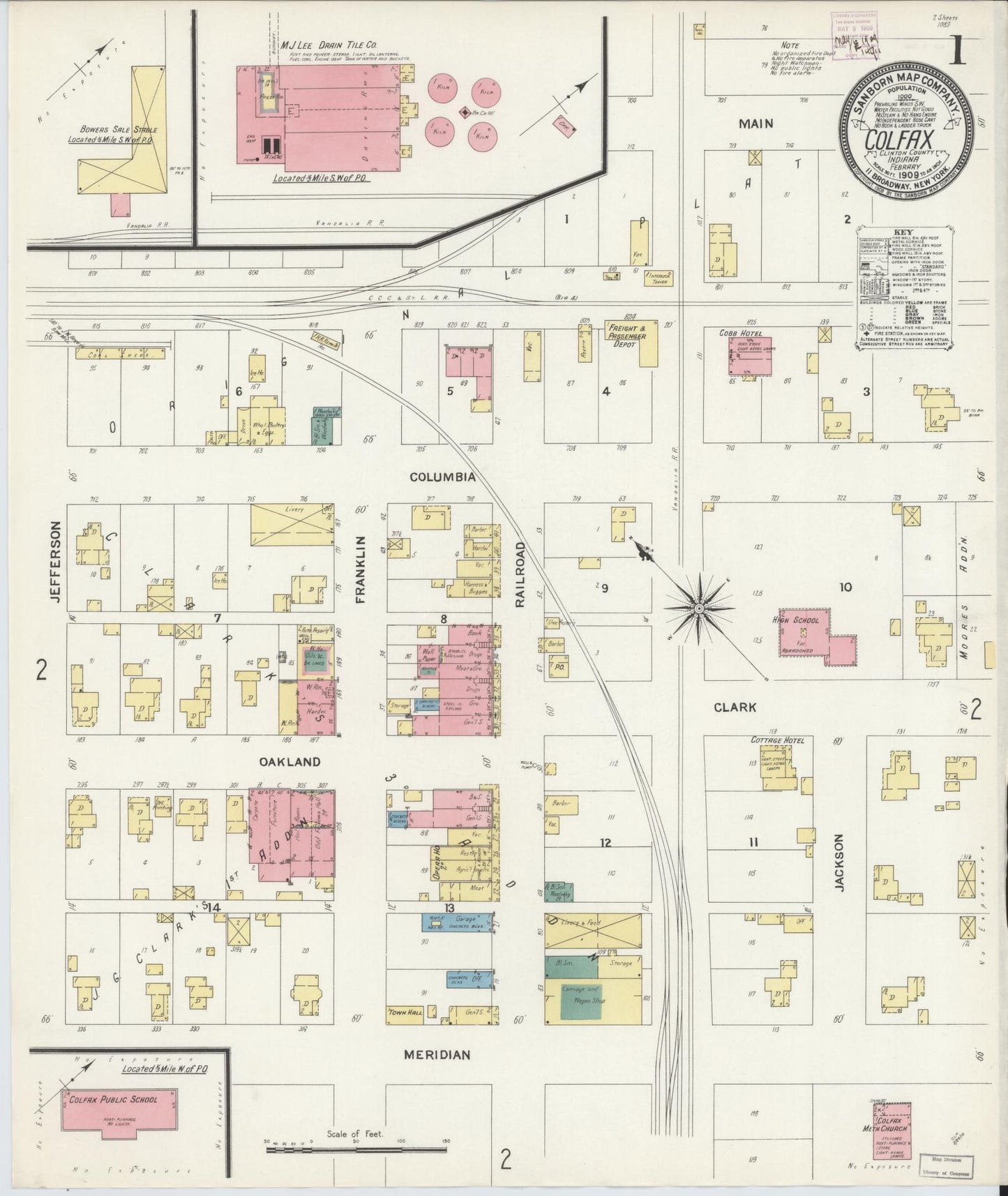 Sanborn Fire Insurance Map from Colfax, Clinton County, Indiana (1909), Sheet #0001 - Complete Map Set gallery image, historic Sanborn map, vintage wall art, Indiana Indiana