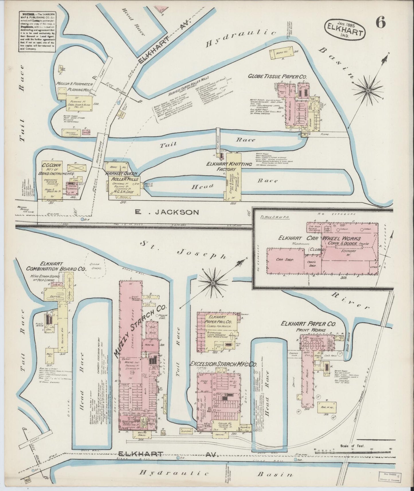 Sanborn Fire Insurance Map from Elkhart, Elkhart County, Indiana (1885), Sheet #0006 - Complete Map Set gallery image, historic Sanborn map, vintage wall art, Indiana Indiana