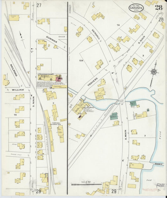 Sanborn Fire Insurance Map from Gardner, Worcester County, Massachusetts (1909), Sheet #0028 - Historic Sanborn Fire Insurance Map Print, vintage old map wall art, antique decor, genealogy gift, Massachusetts Massachusetts map