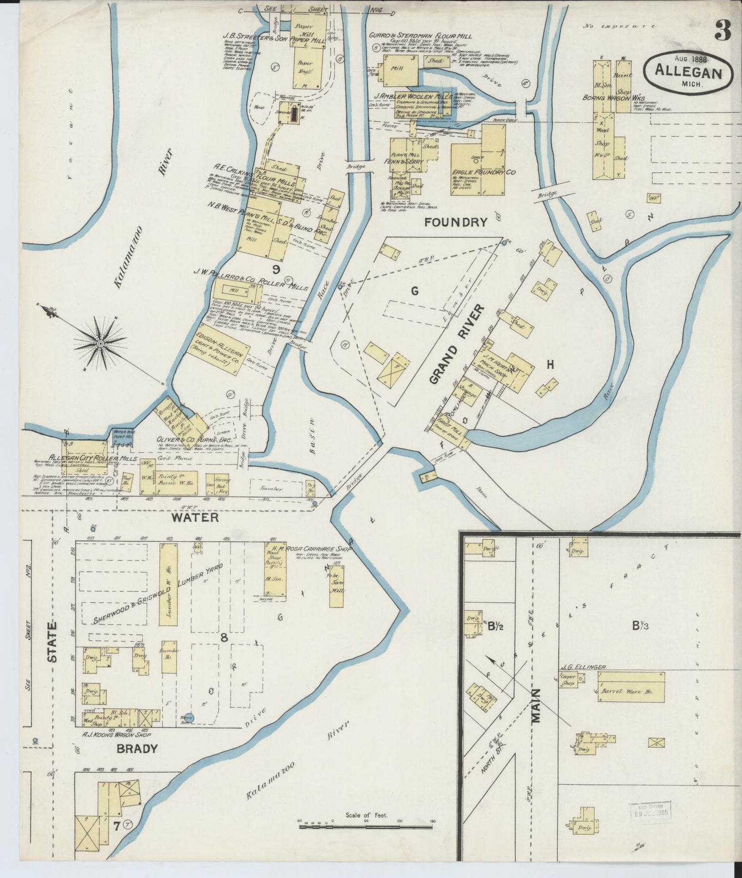 Sanborn Fire Insurance Map from Allegan, Allegan County, Michigan (1888), Sheet #0003 - Complete Map Set gallery image, historic Sanborn map, vintage wall art, Michigan Michigan