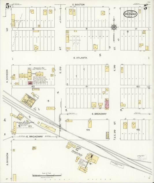 Sanborn Fire Insurance Map from Okemah, Okfuskee County, Oklahoma (1923), Sheet #0005 - Historic Sanborn Fire Insurance Map Print, vintage old map wall art, antique decor, genealogy gift, Oklahoma Oklahoma map