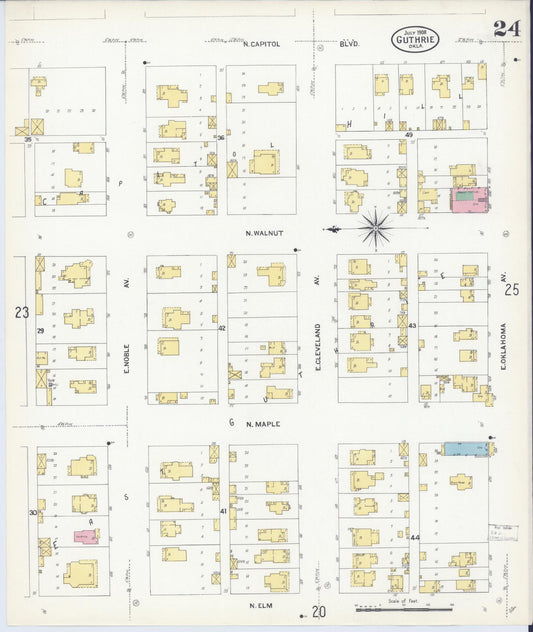 Sanborn Fire Insurance Map from Guthrie, Logan County, Oklahoma (1908), Sheet #0024 - Historic Sanborn Fire Insurance Map Print, vintage old map wall art, antique decor, genealogy gift, Oklahoma Oklahoma map