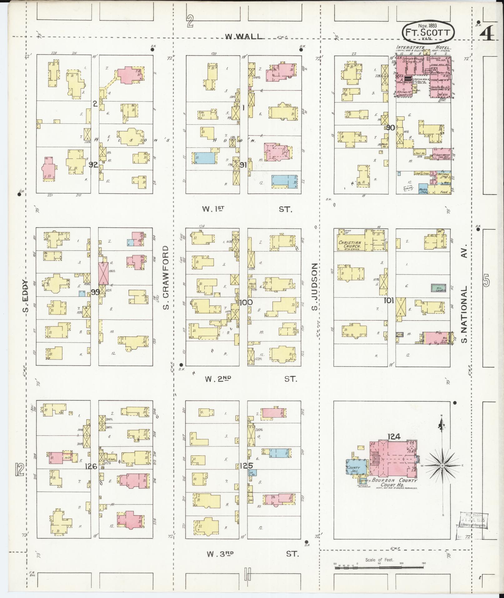 Sanborn Fire Insurance Map from Fort Scott, Bourbon County, Kansas (1893), Sheet #0004 - Complete Map Set gallery image, historic Sanborn map, vintage wall art, Kansas Kansas