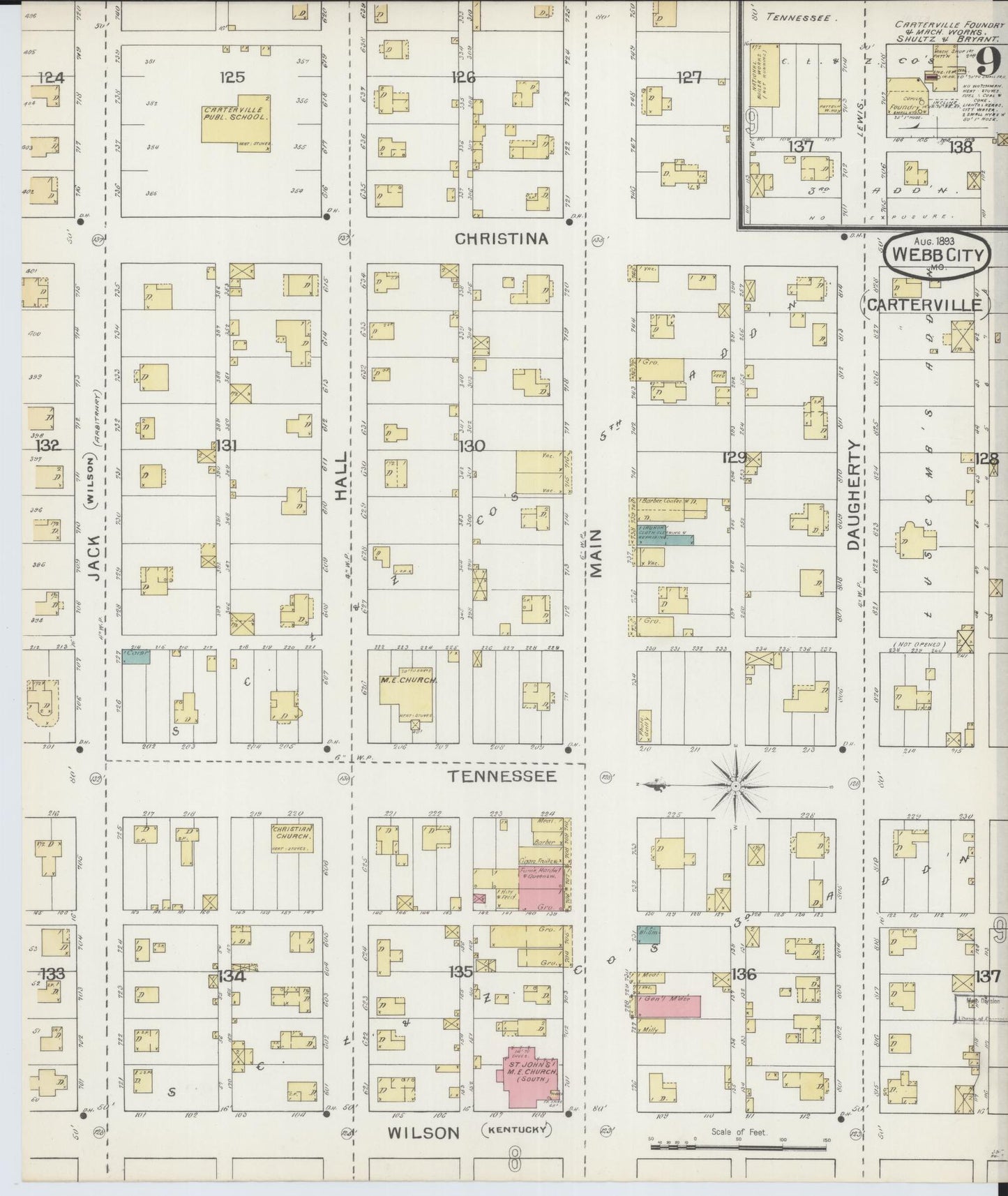 Sanborn Fire Insurance Map from Webb City, Jasper County, Missouri (1893), Sheet #0009 - Complete Map Set gallery image, historic Sanborn map, vintage wall art, Missouri Missouri