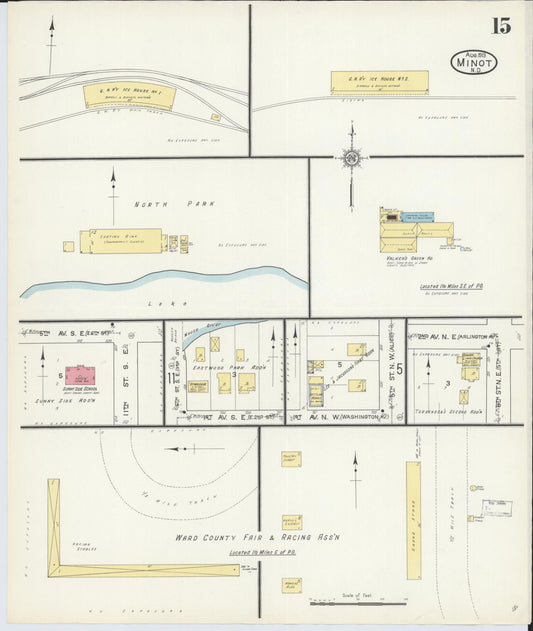 Sanborn Fire Insurance Map from Minot, Ward County, North Dakota (1913), Sheet #0015 - Historic Sanborn Fire Insurance Map Print, vintage old map wall art, antique decor, genealogy gift, North Dakota North Dakota map